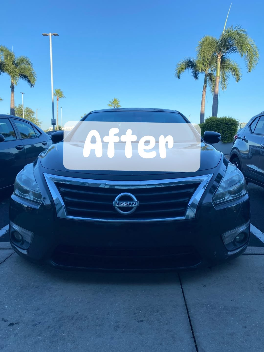 Nissan headlight after restoration, clear bright lens